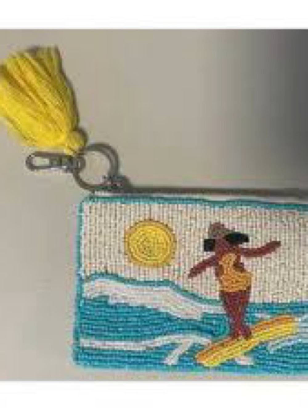 Beaded Surfing Wristlet Pouch in Yellow and Turquoise